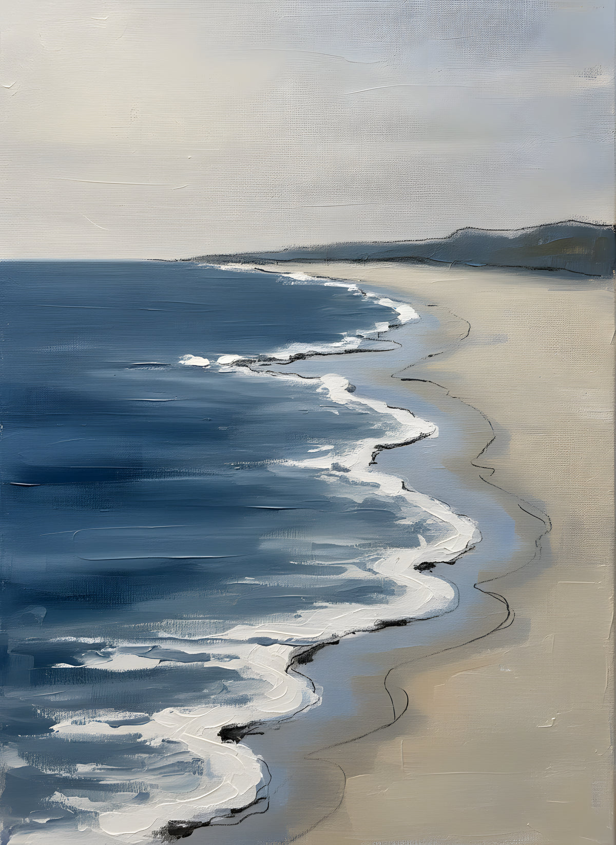 Quiet Tide Line Beach Wall Art — bathroom wall art, beach house decor, full artwork view, coastal seascape canvas wall art print | BloomWorld Art
