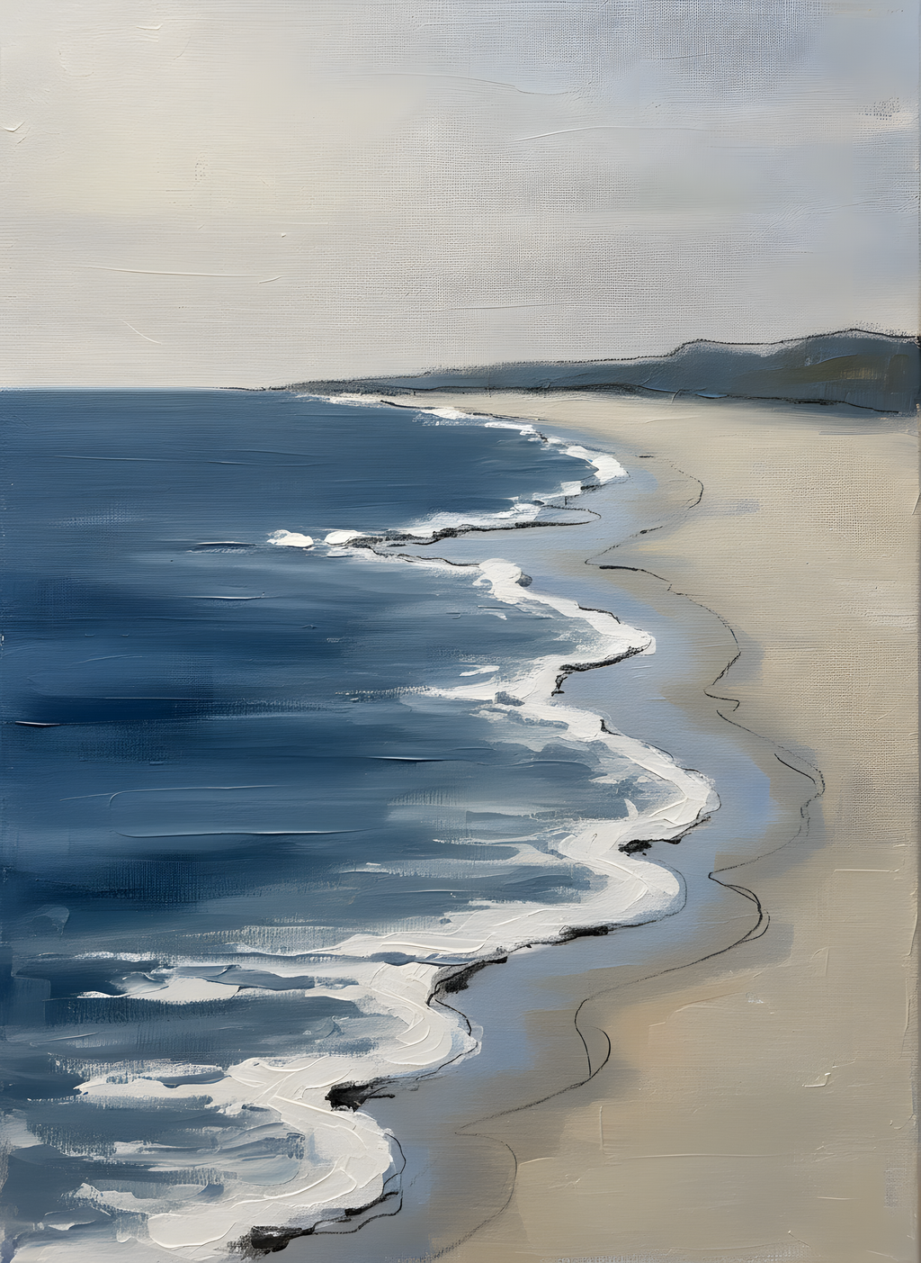 Quiet Tide Line Beach Wall Art — bathroom wall art, beach house decor, full artwork view, coastal seascape canvas wall art print | BloomWorld Art