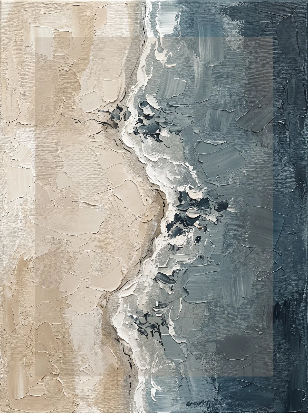 Quiet Tide Line Beach Wall Art — bathroom wall art, beach house decor, full artwork view, coastal seascape canvas wall art print | BloomWorld Art