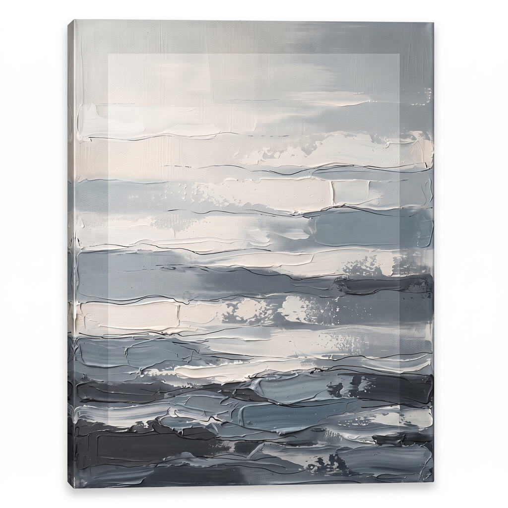 Layered Ocean Tones Abstract Canvas — canvas wall art, coastal, canvas wall art shown on a wall in a styled interior, view C1 (coastal seascape) | BloomWorld Ar