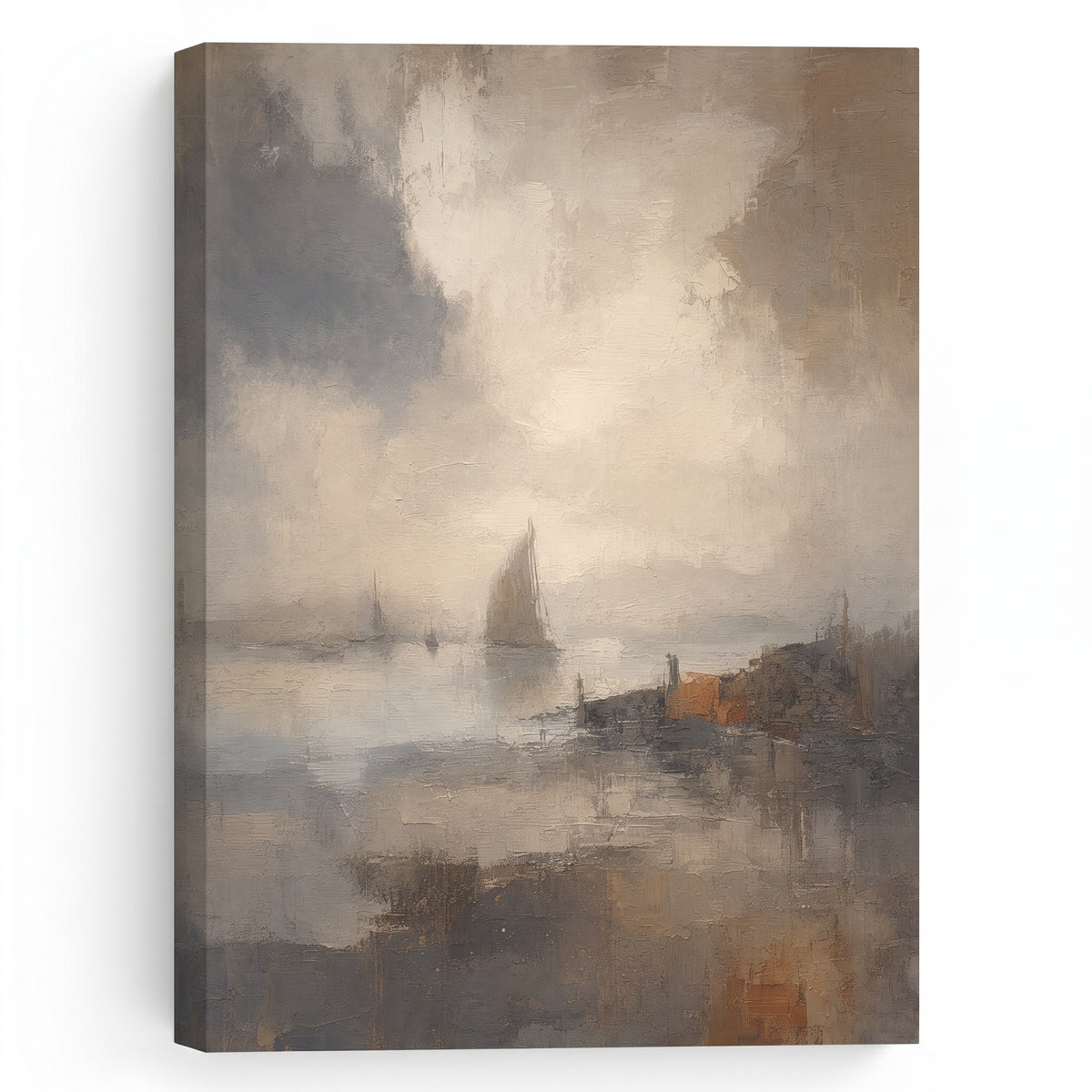 Sandy Shoreline Canvas — beach coastal wall art, beach house decor, canvas wall art shown on a wall in a styled interior, view C1 (coastal seascape) | BloomWorl