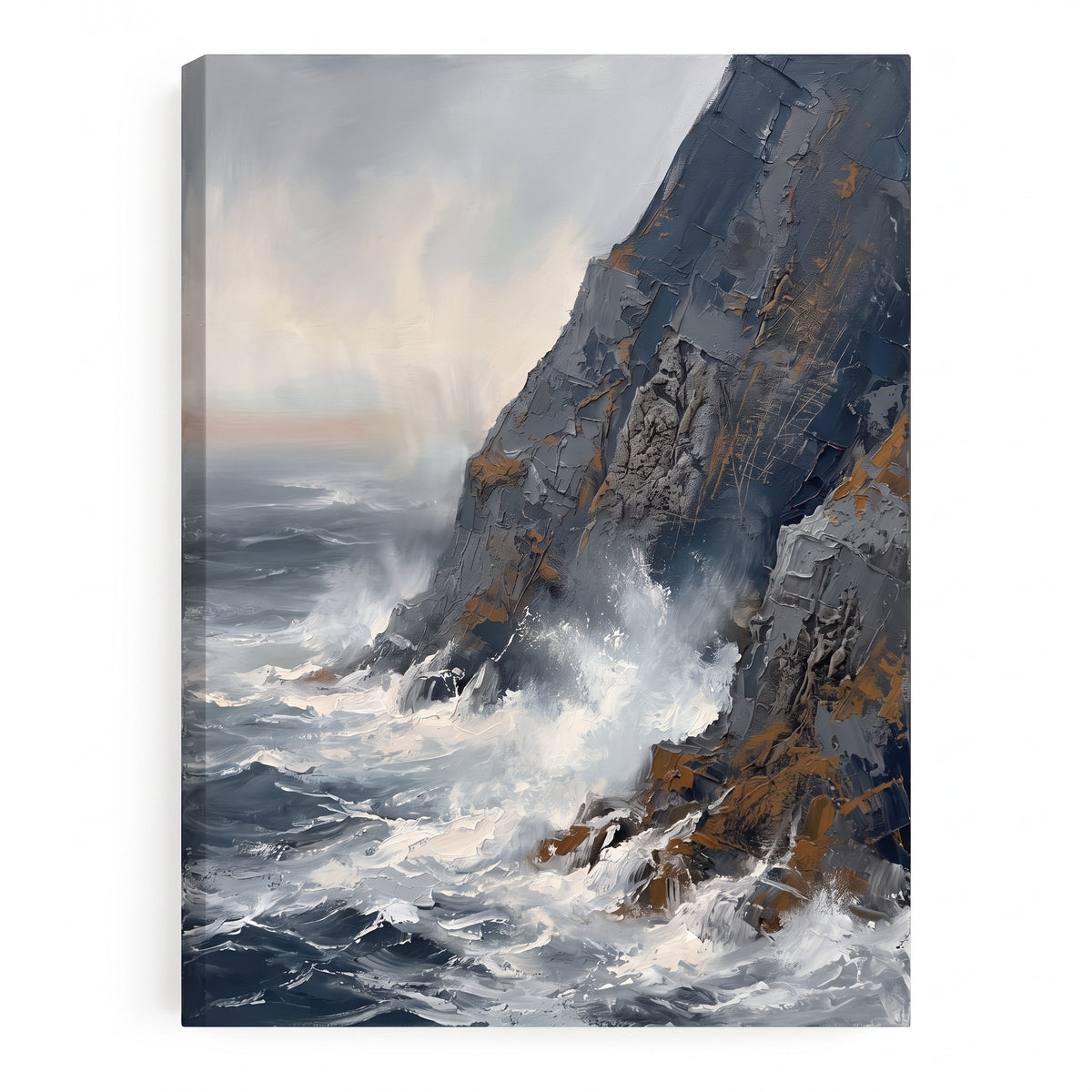 Large Coastal Wall Art for Living Room — beach wall art, blue sea wall art, canvas wall art shown on a wall in a styled interior, view C1 (coastal seascape) | B