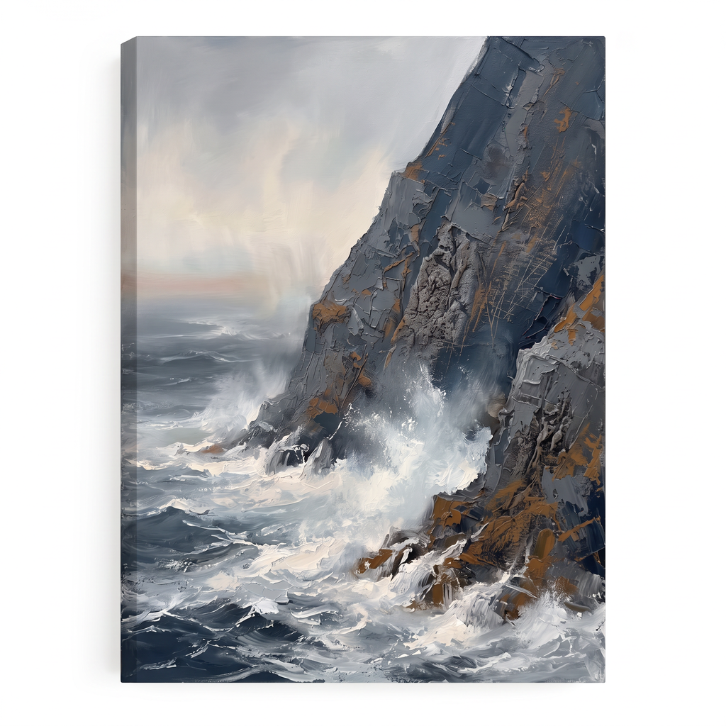 Large Coastal Wall Art for Living Room — beach wall art, blue sea wall art, canvas wall art shown on a wall in a styled interior, view C1 (coastal seascape) | B