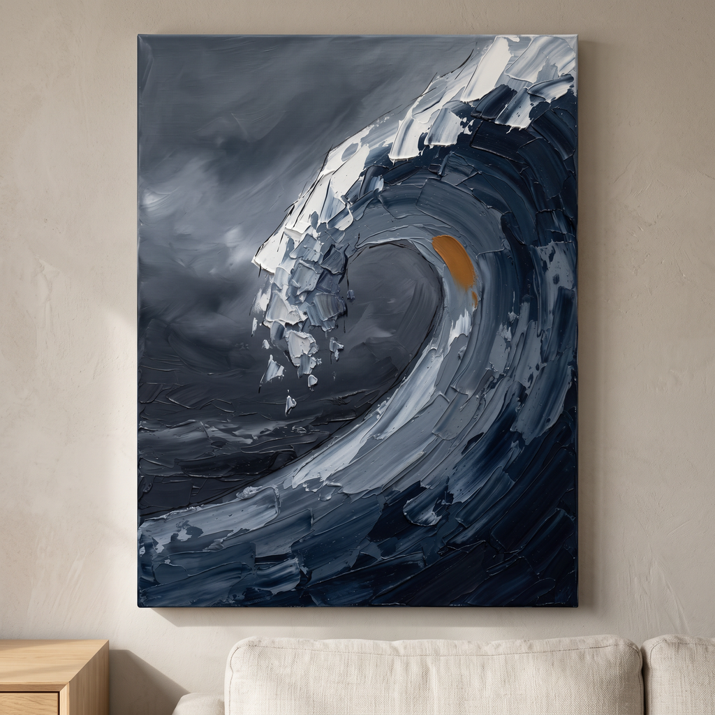 Navy Dark Ocean Wall Art — canvas wall art, coast canvas prints, canvas wall art shown on a wall in a styled interior, view C8 (coastal seascape) | BloomWorld A