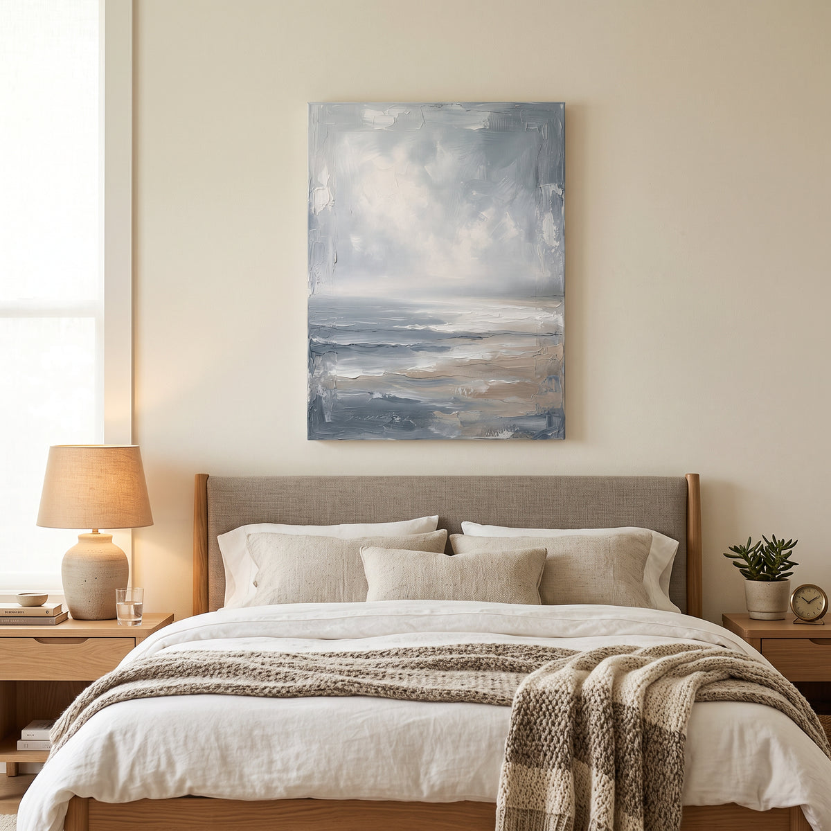 Blue Sea Wall Art — beach house decor, beach wall art, canvas wall art shown on a wall in a styled interior, view C4 (coastal seascape) | BloomWorld Art