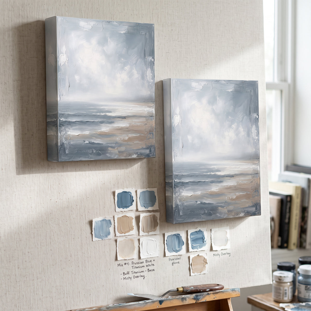 Blue Sea Wall Art — beach house decor, beach wall art, canvas wall art shown on a wall in a styled interior, view C5 (coastal seascape) | BloomWorld Art