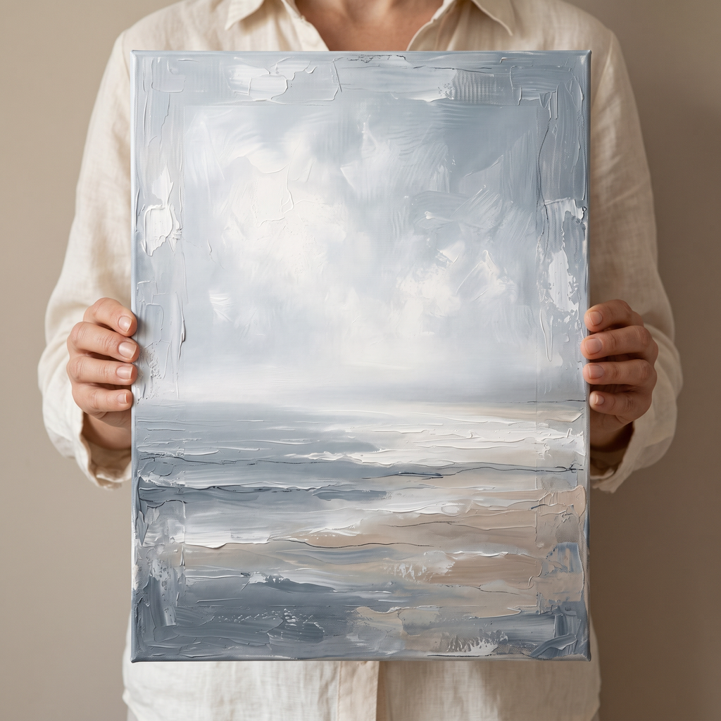 Blue Sea Wall Art — beach house decor, beach wall art, canvas wall art shown on a wall in a styled interior, view C6 (coastal seascape) | BloomWorld Art