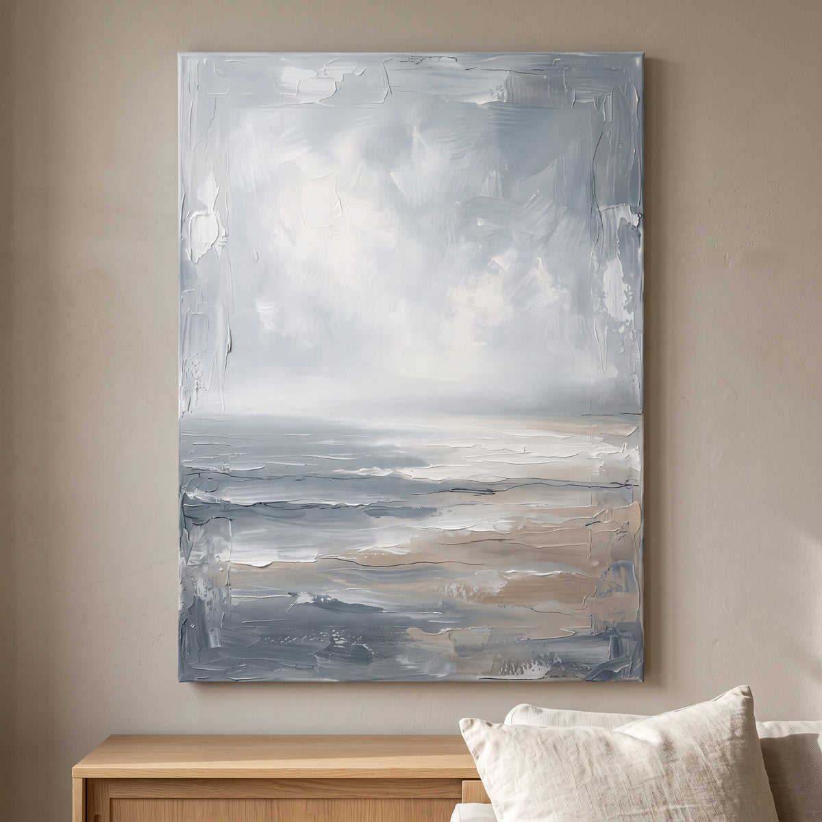Blue Sea Wall Art — beach house decor, beach wall art, canvas wall art shown on a wall in a styled interior, view C8 (coastal seascape) | BloomWorld Art