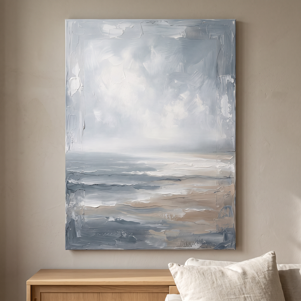 Blue Sea Wall Art — beach house decor, beach wall art, canvas wall art shown on a wall in a styled interior, view C8 (coastal seascape) | BloomWorld Art