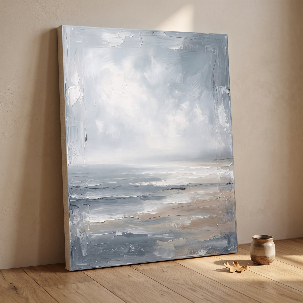 Blue Sea Wall Art — beach house decor, beach wall art, canvas wall art shown on a wall in a styled interior, view C9 (coastal seascape) | BloomWorld Art