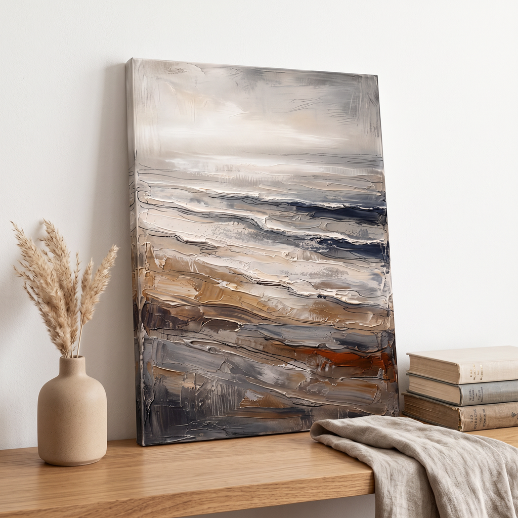 Giant Canvas Beach Bag — beach house decor, beach wall art, canvas wall art shown on a wall in a styled interior, view C10 (coastal seascape) | BloomWorld Art