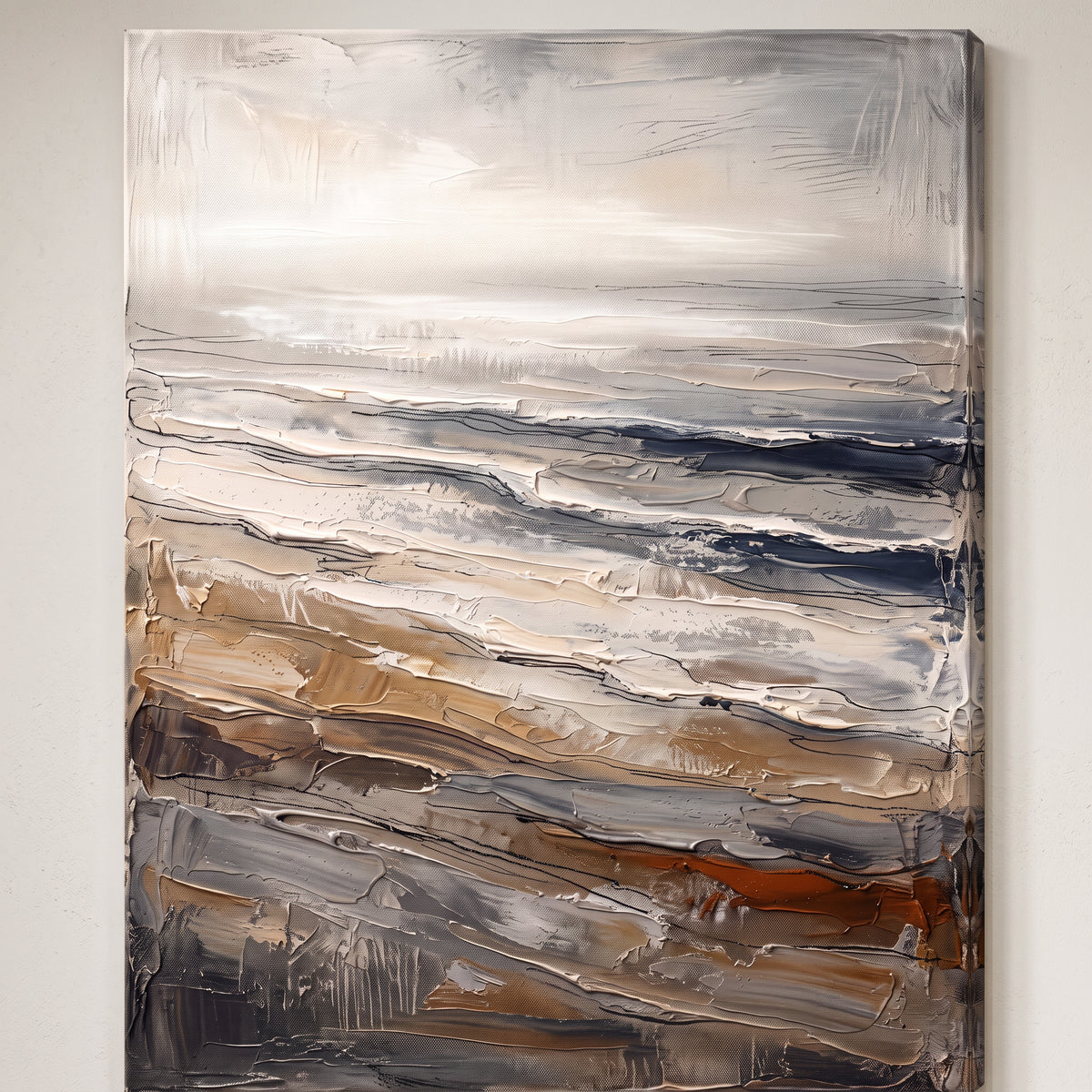 Giant Canvas Beach Bag — beach house decor, beach wall art, canvas wall art shown on a wall in a styled interior, view C2 (coastal seascape) | BloomWorld Art