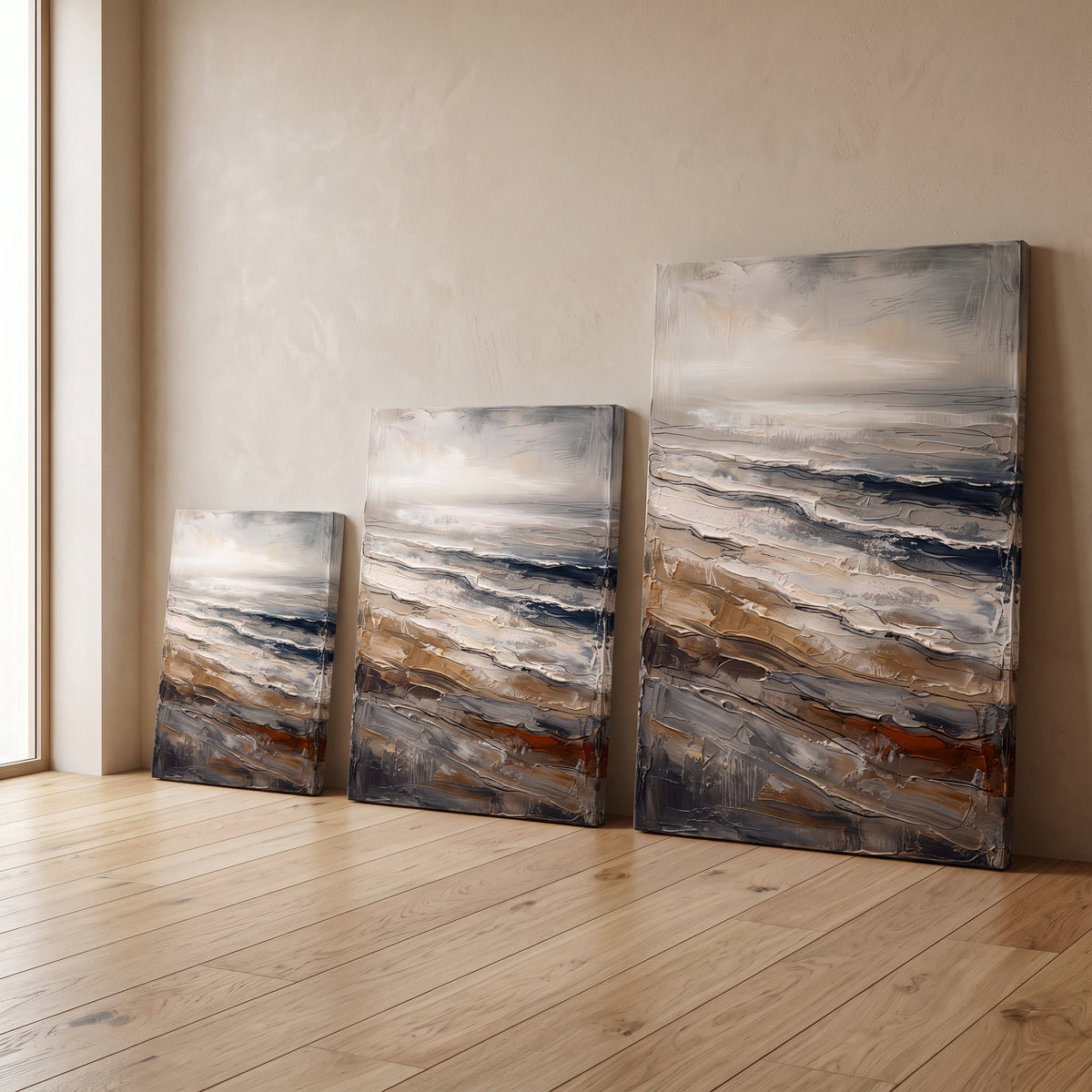 Giant Canvas Beach Bag — beach house decor, beach wall art, canvas wall art shown on a wall in a styled interior, view C7 (coastal seascape) | BloomWorld Art
