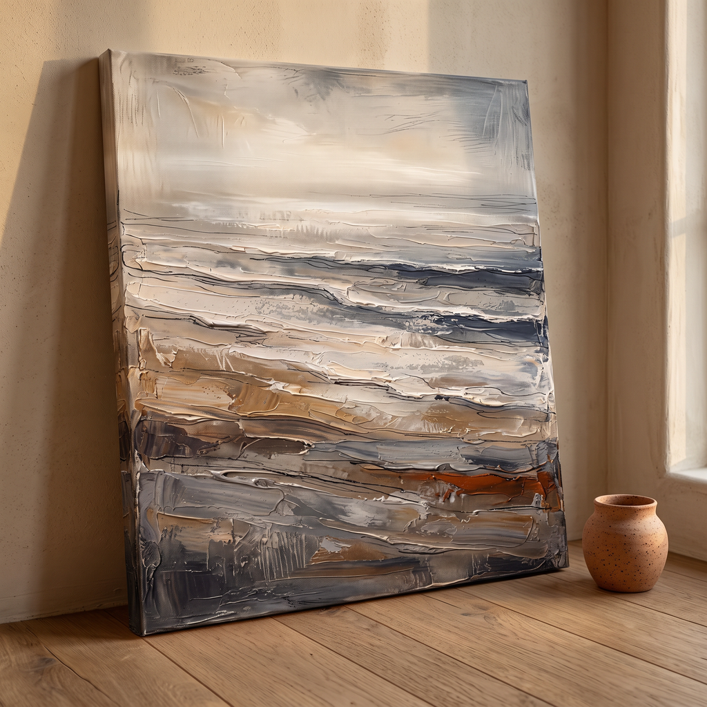 Giant Canvas Beach Bag — beach house decor, beach wall art, canvas wall art shown on a wall in a styled interior, view C9 (coastal seascape) | BloomWorld Art
