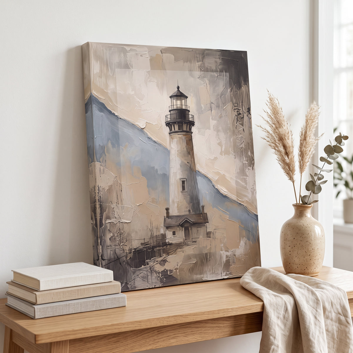 Lighthouse Beam at Dusk Canvas, Coastal Wall Art, Nautical Beach House Decor, Gift