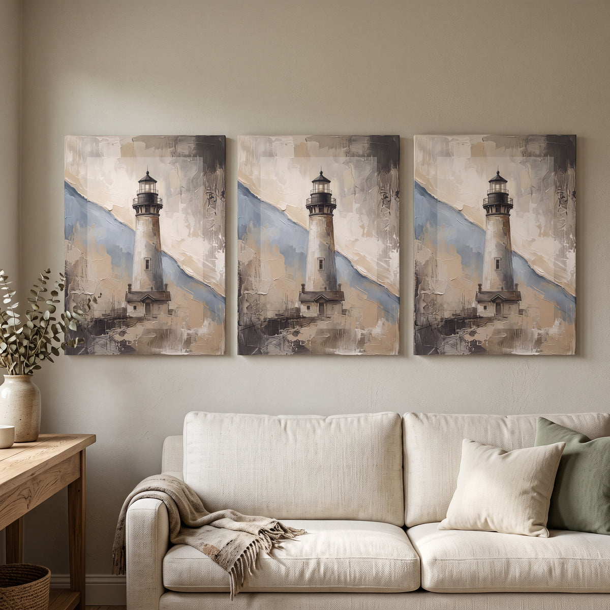Lighthouse Beam at Dusk Canvas, Coastal Wall Art, Nautical Beach House Decor, Gift