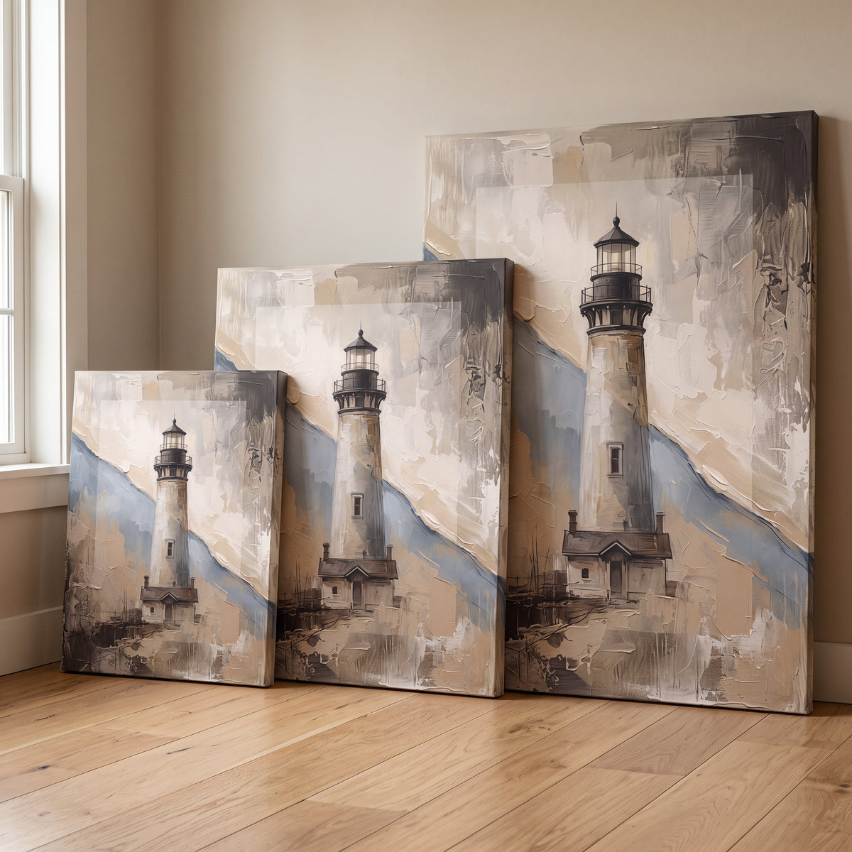 Lighthouse Beam at Dusk Canvas, Coastal Wall Art, Nautical Beach House Decor, Gift