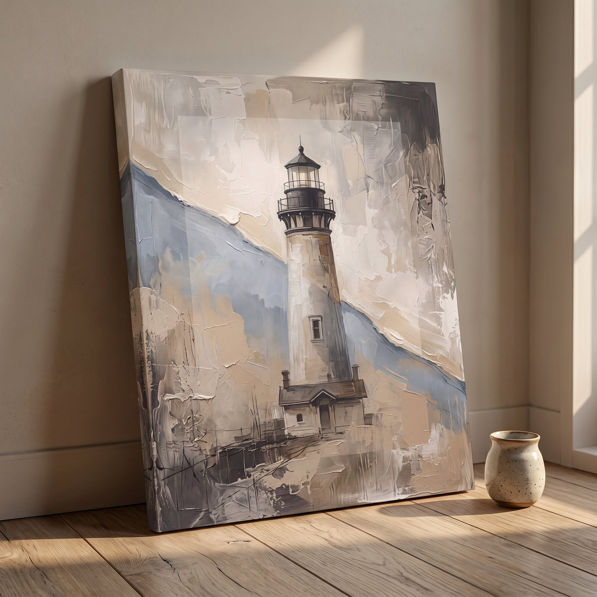 Lighthouse Beam at Dusk Canvas, Coastal Wall Art, Nautical Beach House Decor, Gift