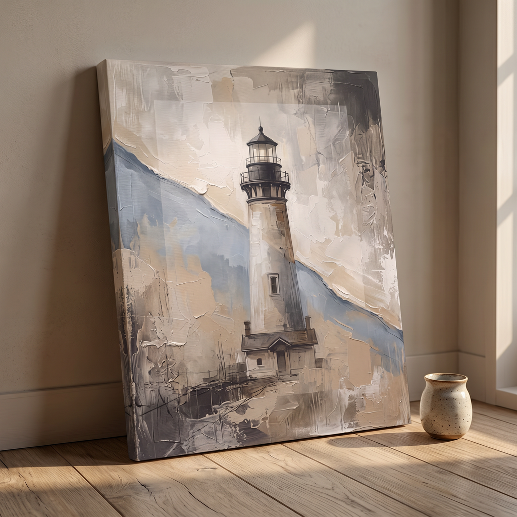 Lighthouse Beam at Dusk Canvas, Coastal Wall Art, Nautical Beach House Decor, Gift