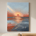 Horizon at Dusk Abstract Sunset Wall Art — abstract sunset wall art, coastal abstract wall art, canvas wall art shown on a wall in a styled interior, view C8 (s