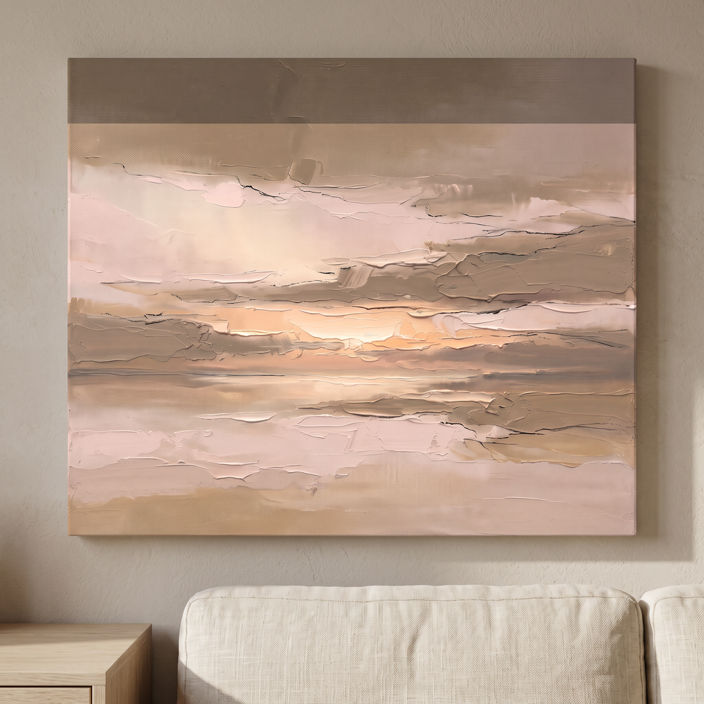 Golden Hour Horizon Wall Art, Oversized Abstract Canvas, Bedroom Decor
