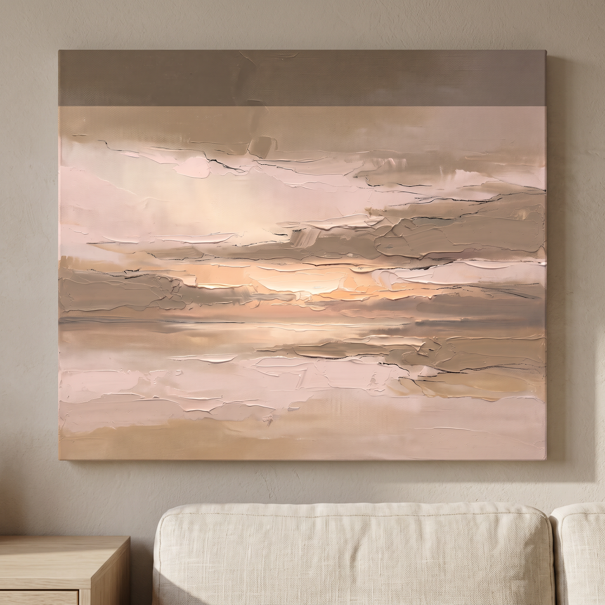 Golden Hour Horizon Wall Art, Oversized Abstract Canvas, Bedroom Decor