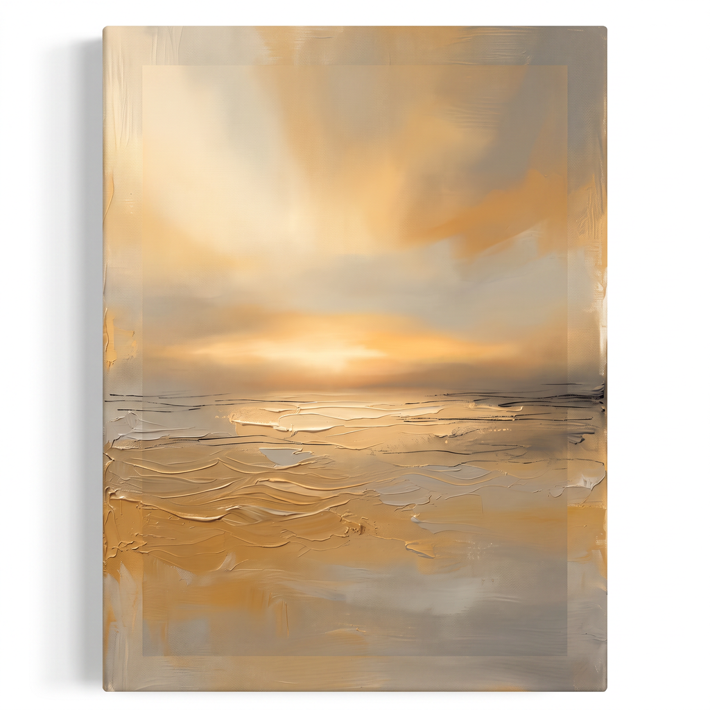 Golden Hour Horizon Canvas — canvas wall art, horizon, canvas wall art shown on a wall in a styled interior, view C1 (sunset coastal) | BloomWorld Art