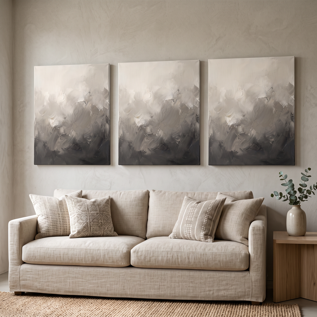 Greige Soft Gradients Abstract Canvas, Minimalist Neutral Wall Art, Serene Home Decor, Gift