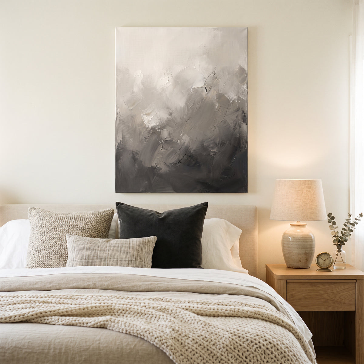 Greige Soft Gradients Abstract Canvas — abstract wall art, bedroom wall decor, alternate view 5 of the gallery-wrapped canvas canvas wall art | BloomWorld Art