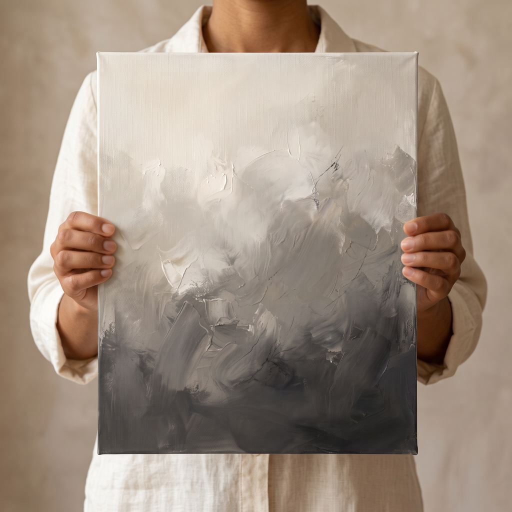 Greige Soft Gradients Abstract Canvas, Minimalist Neutral Wall Art, Serene Home Decor, Gift