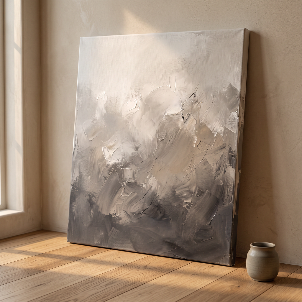 Greige Soft Gradients Abstract Canvas, Minimalist Neutral Wall Art, Serene Home Decor, Gift