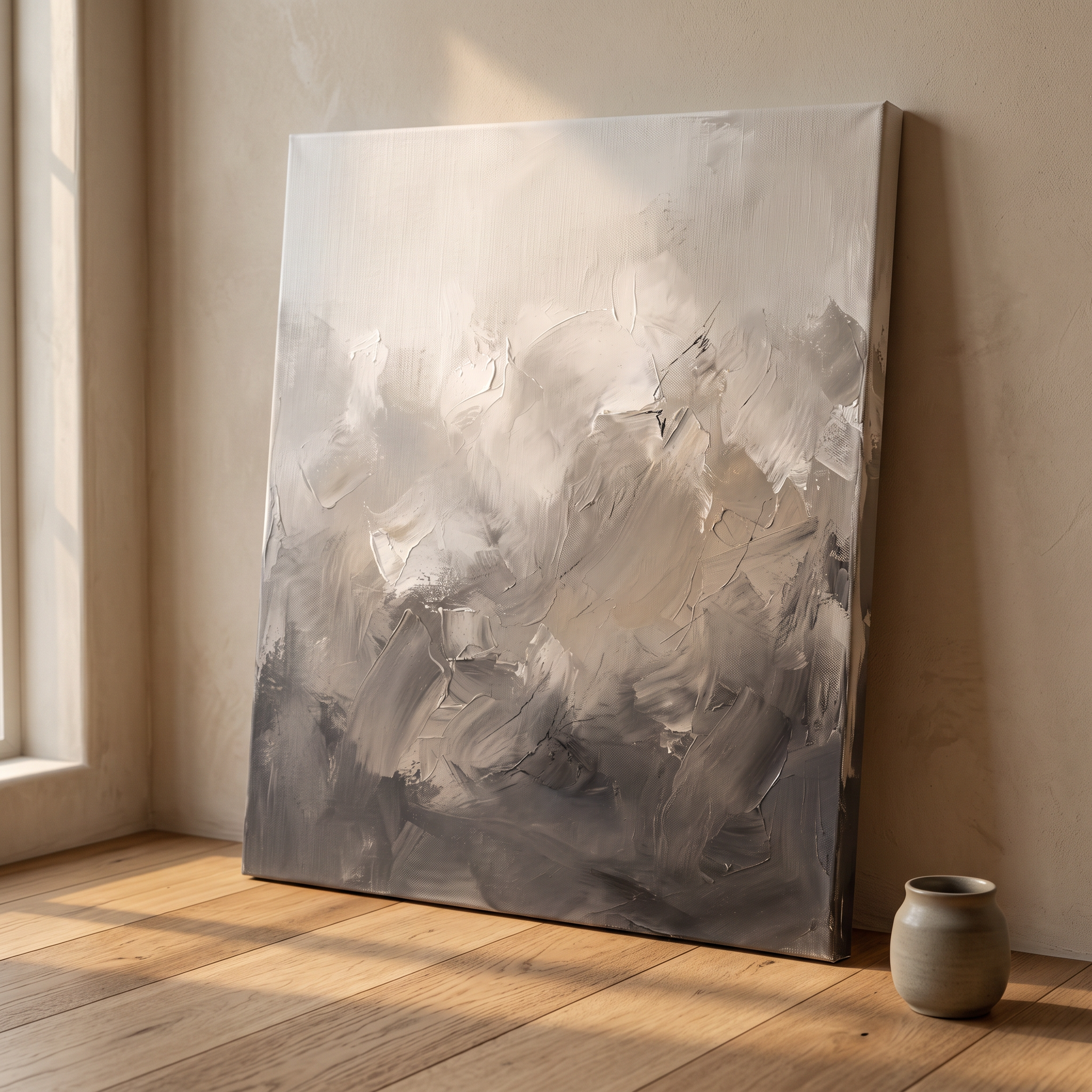 Greige Soft Gradients Abstract Canvas, Minimalist Neutral Wall Art, Serene Home Decor, Gift