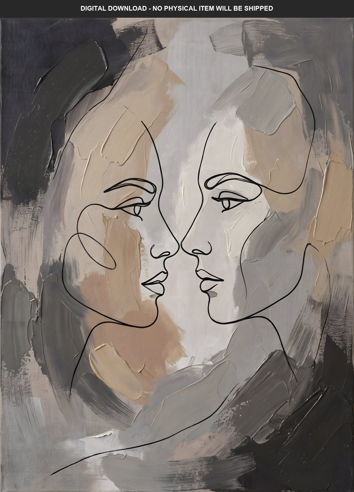 Two Faces in Profile Printable Wall Art, Digital Download, Instant Download, Large Print