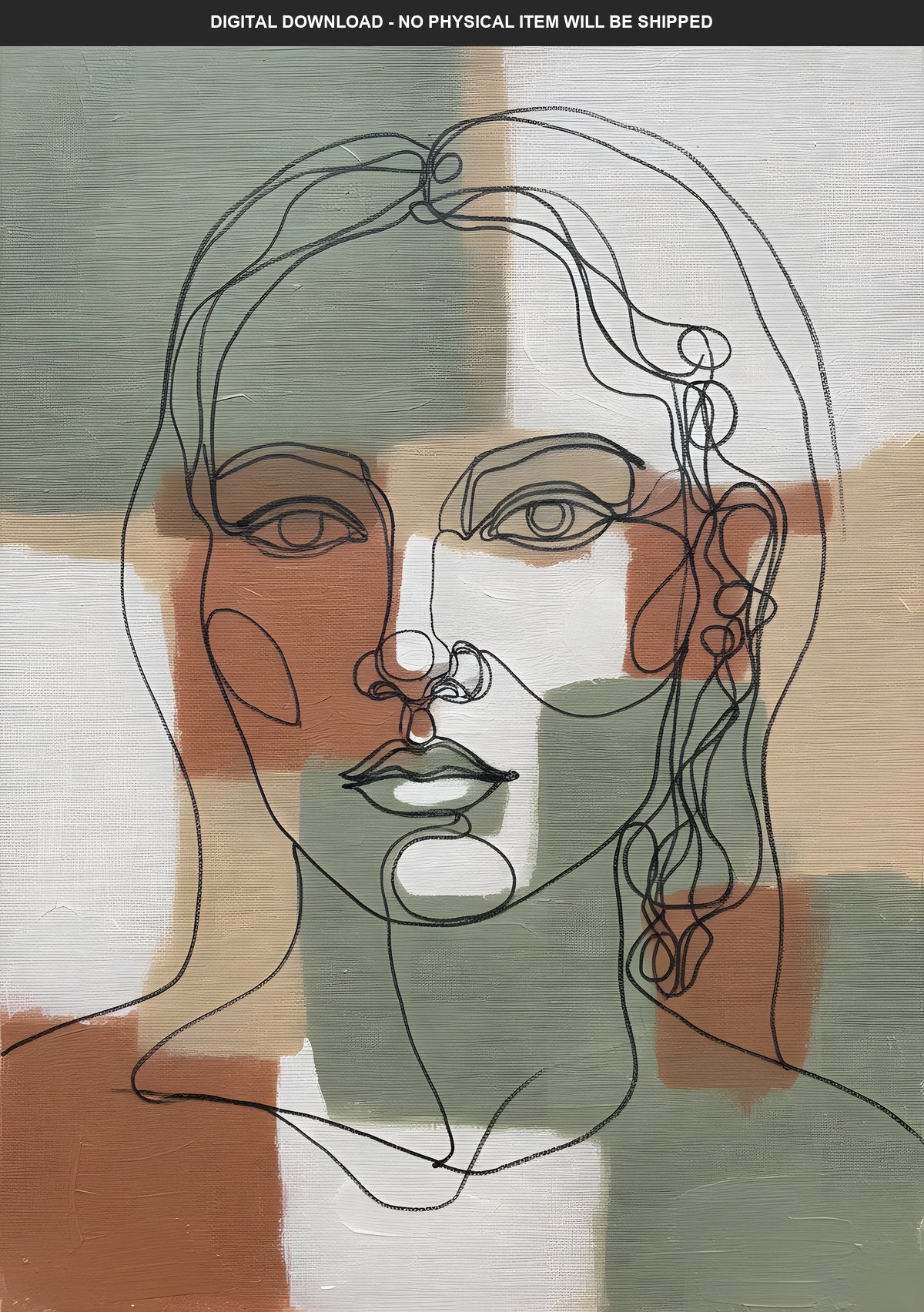 Abstract Face Line Art Recomposed Digital Download Print, Printable Wall Art, Instant Download