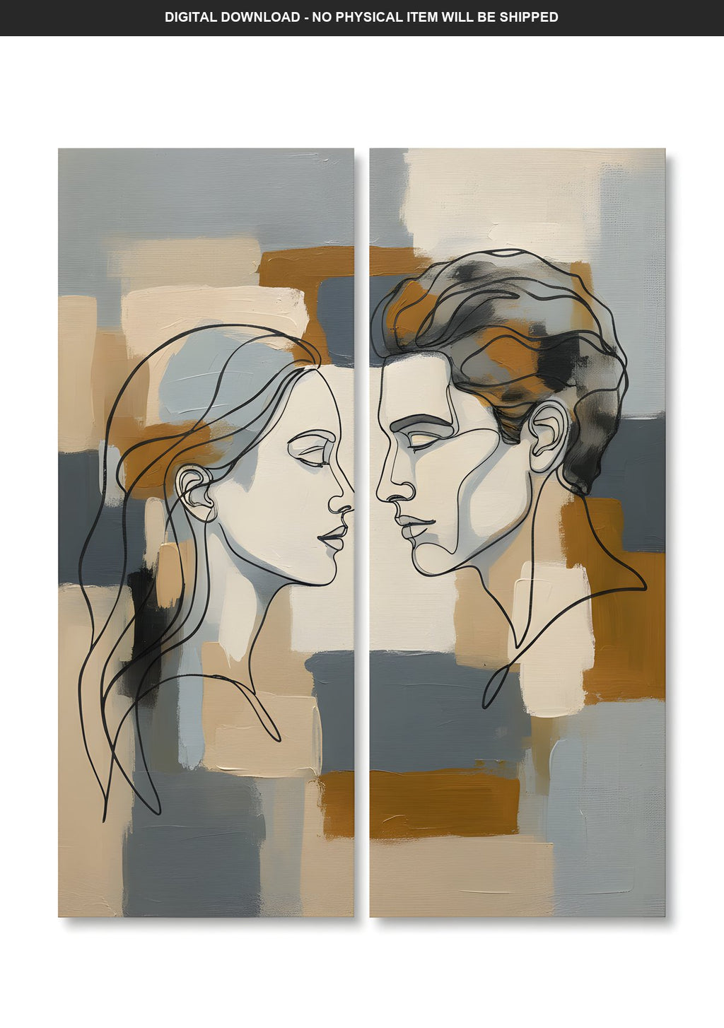 Abstract Face Line Art Set of 2 Digital Download Print, Printable Wall Art, Instant Download