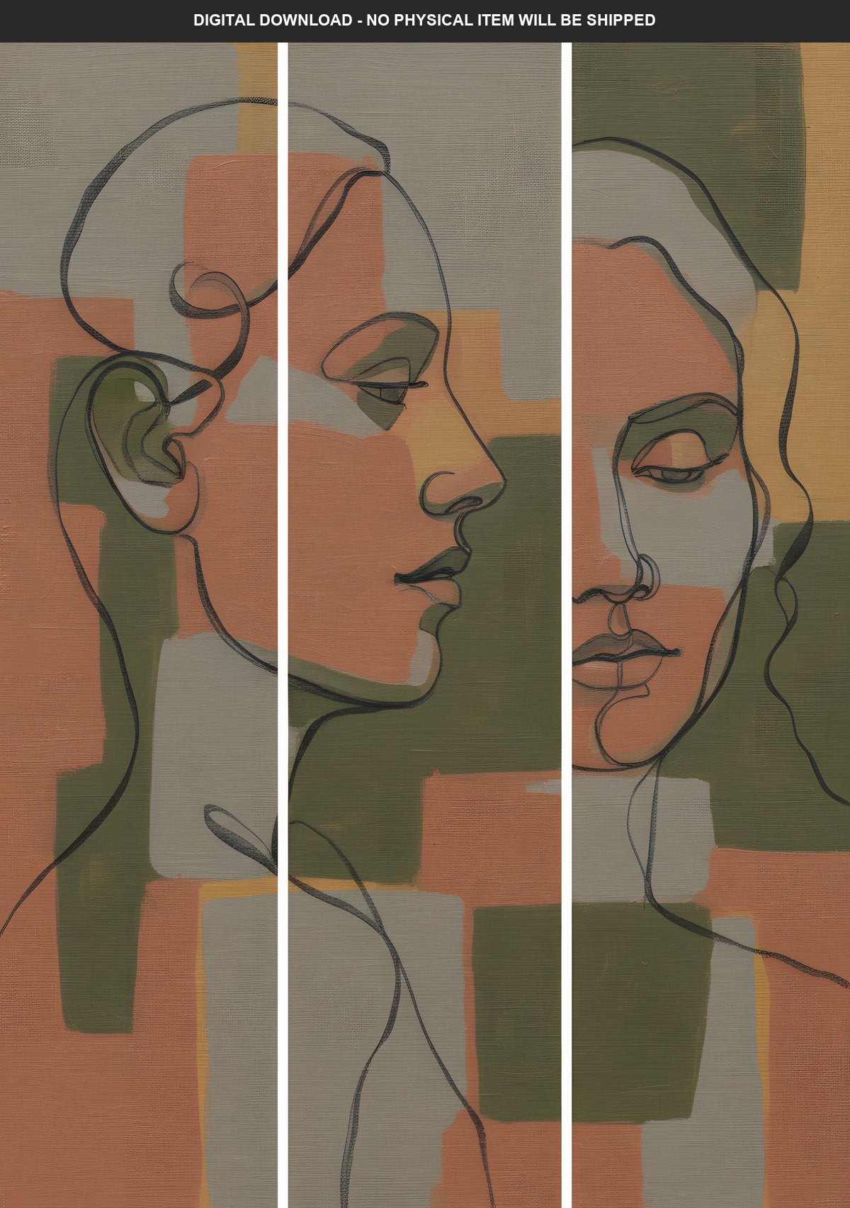 Abstract Face Line Art Set of 3 Digital Download Print, Printable Wall Art, Instant Download