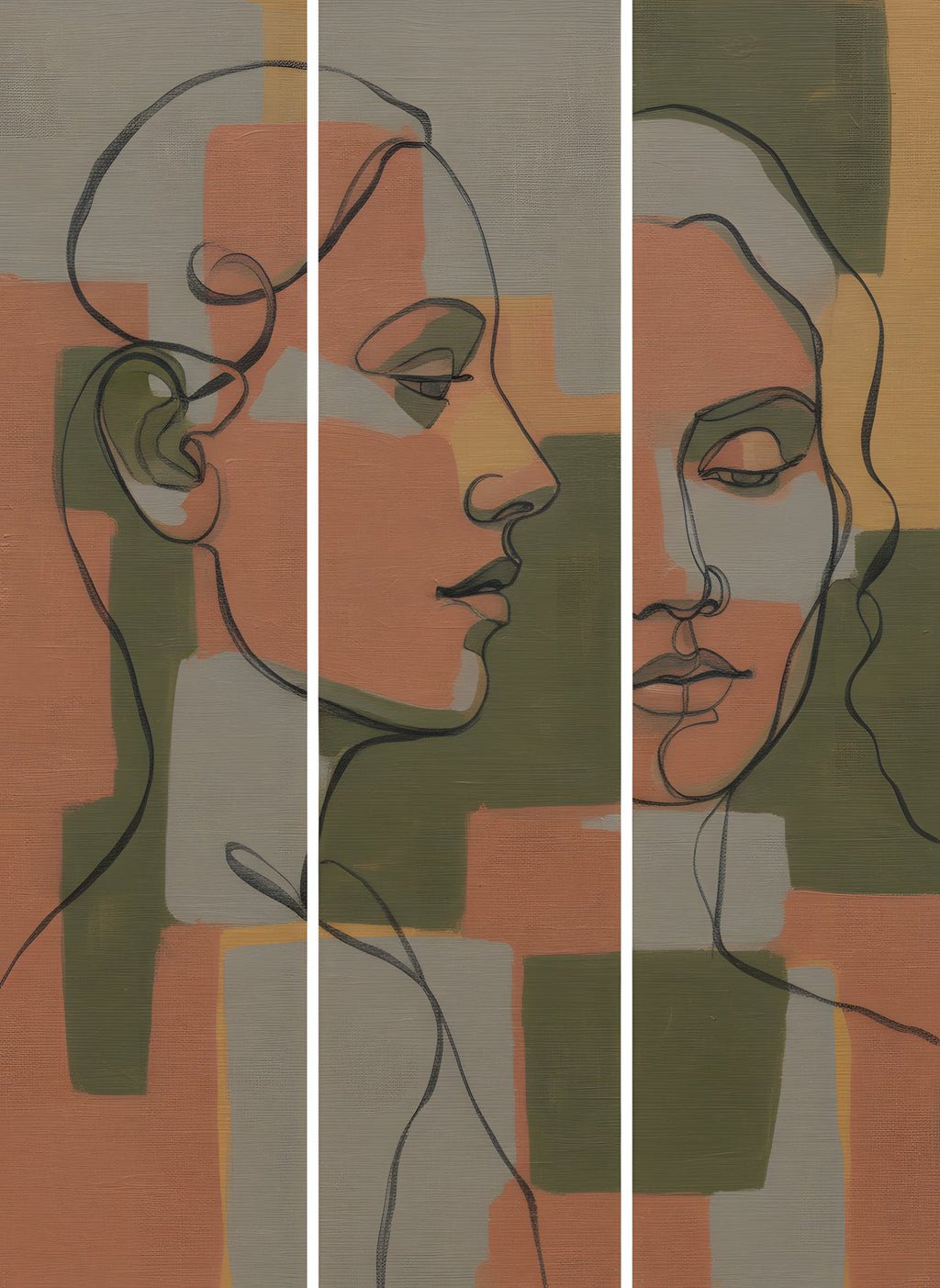 Abstract Face Line Art Set of 3 Digital Download Print, Printable Wall Art, Instant Download