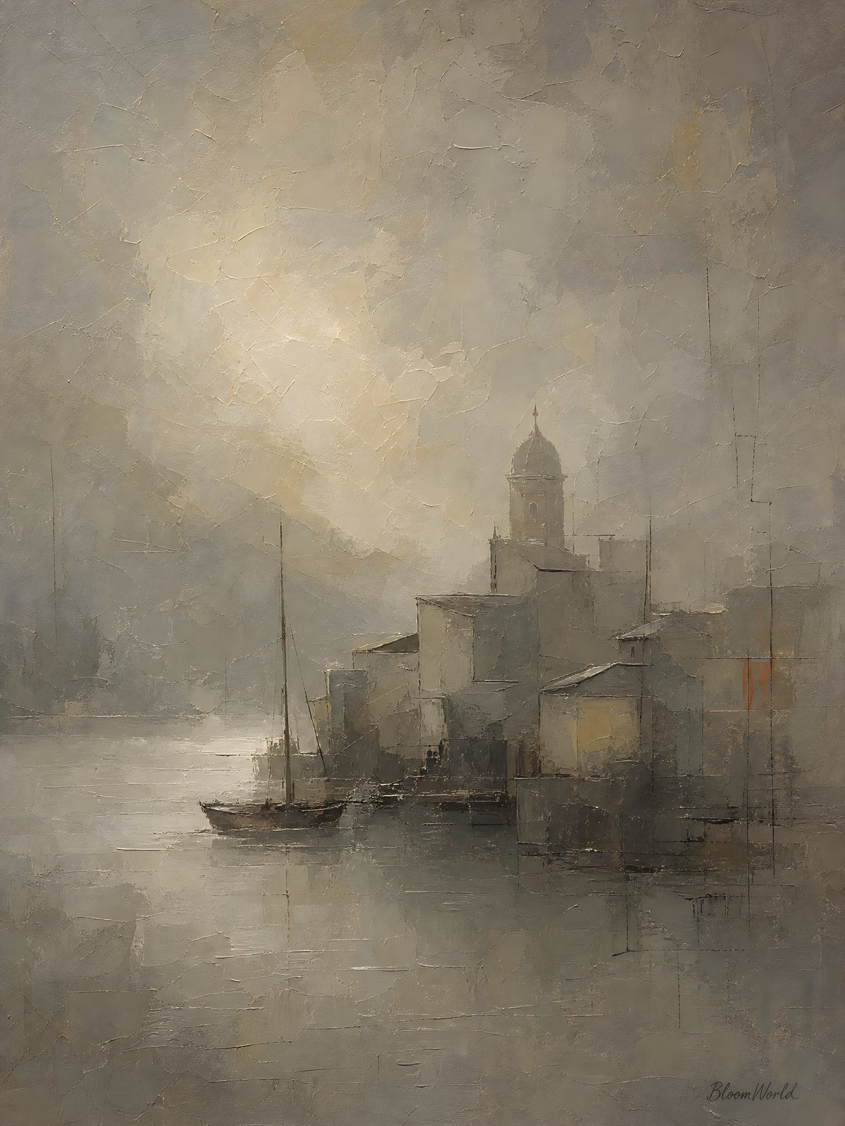 Sailboat in Sea Fog Printable Wall Art — digital download, digital wall art, printable wall art digital download preview (coastal seascape) | BloomWorld Art