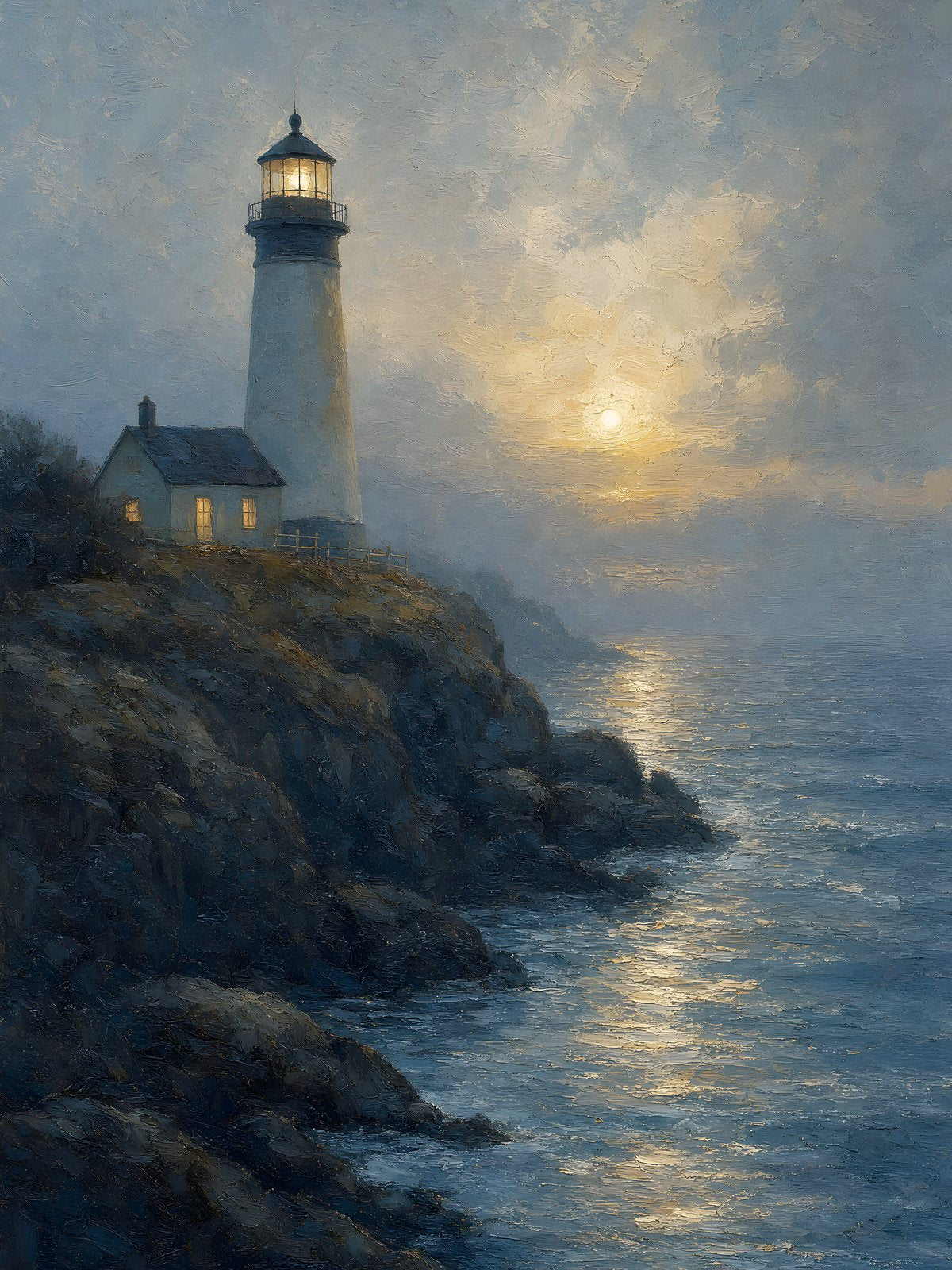 Lighthouse Dusk Printable Wall Art — digital download, digital wall art, printable wall art digital download preview (coastal seascape) | BloomWorld Art