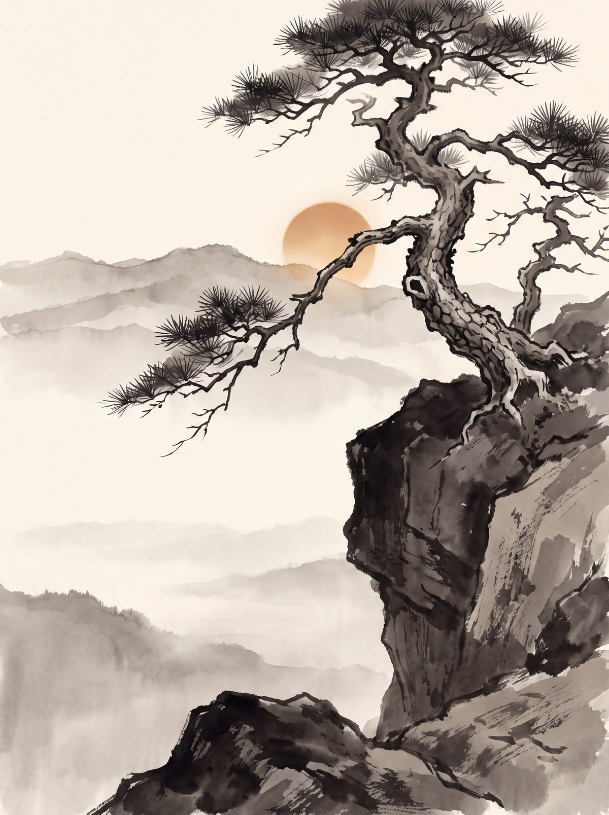 Sumi Ink Pine — printable art, 6 sizes